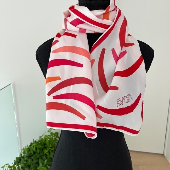 AVON Vintage Acetate Twill Oblong Scarf Made Japan Lipstick Colours Neck Scarf - Picture 2 of 11